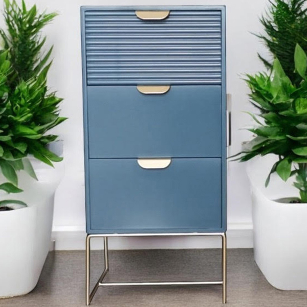 Acacia Home 3 Drawer Blue Wooden Bedside Table Image 1