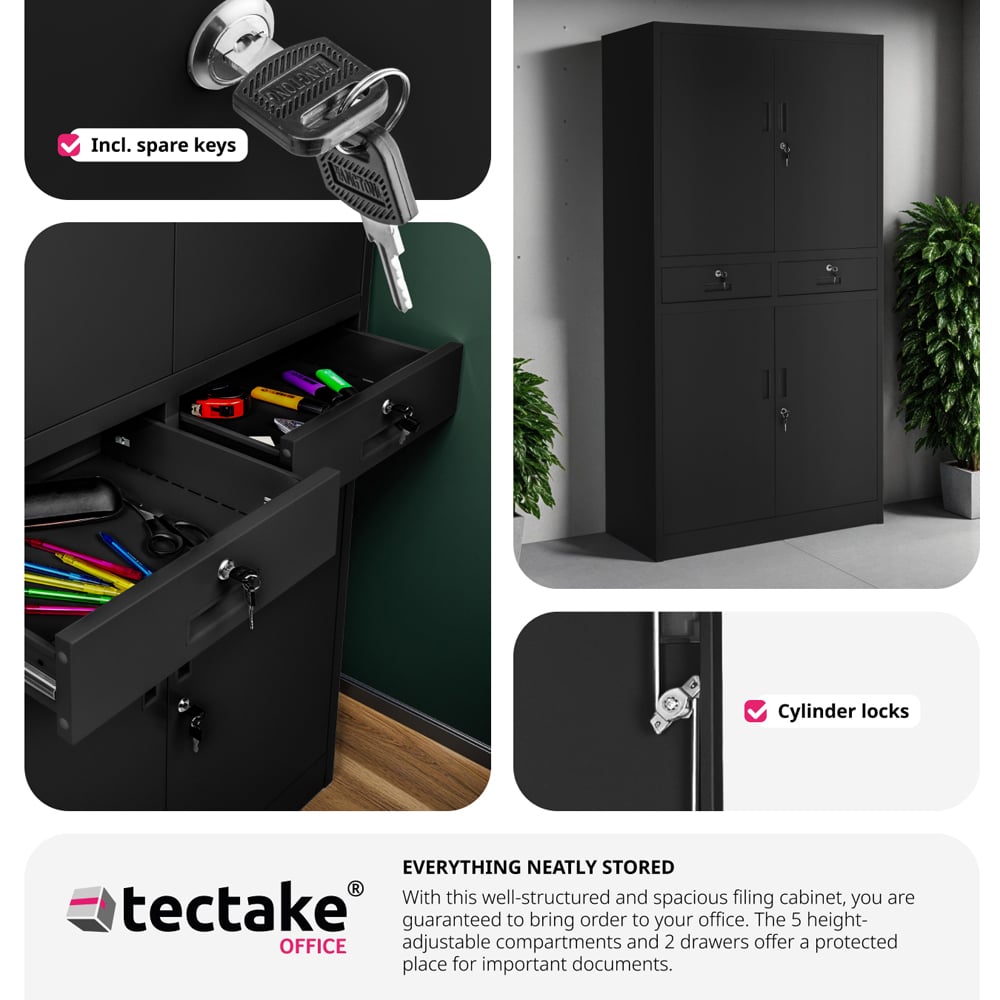 tectake Cosmo 4 Door 2 Drawer Black Lockable Filing Cabinet Image 5
