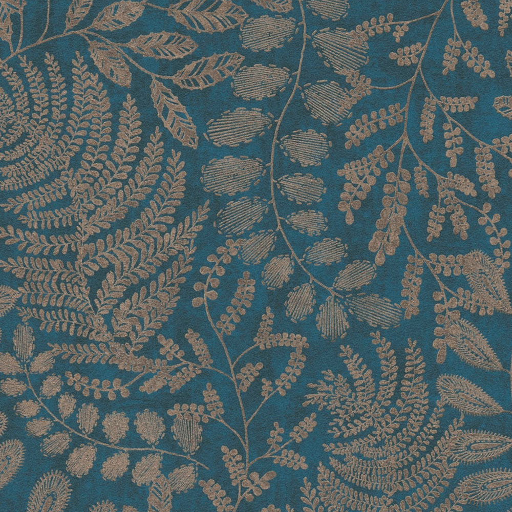 A.S Creation Large Leaf Teal Blue Non-Woven Wallpaper Image 1