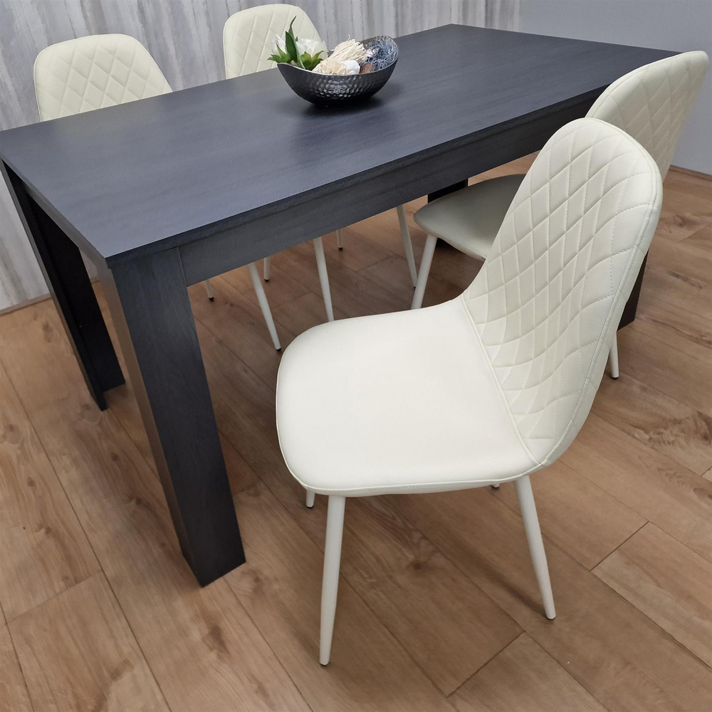 Portland Leather and Wood 4 Seater Dining Set Cream and Dark Grey Image 4