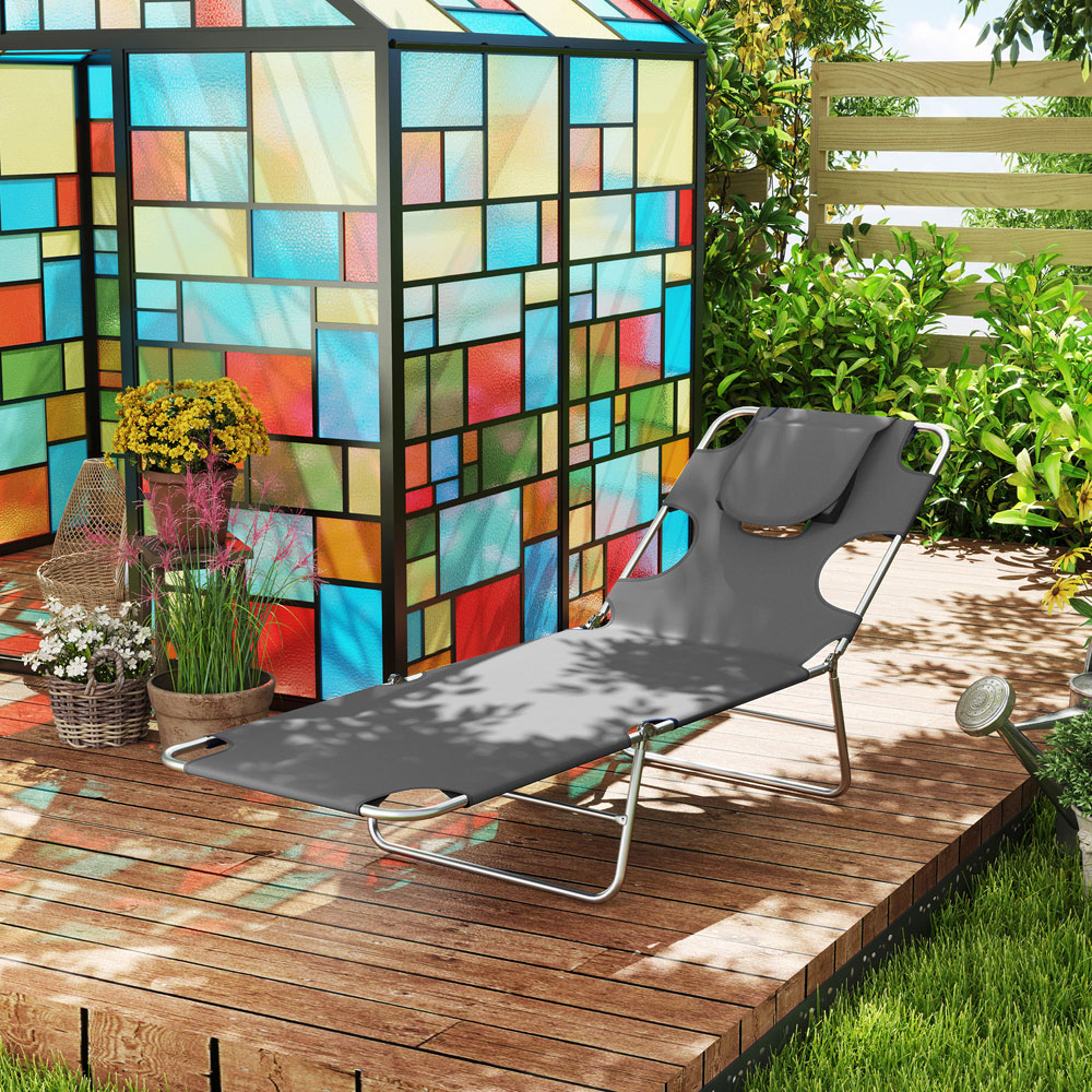 Outsunny Dark Grey 5 Level Adjustable Folding Sun Lounger Image 4