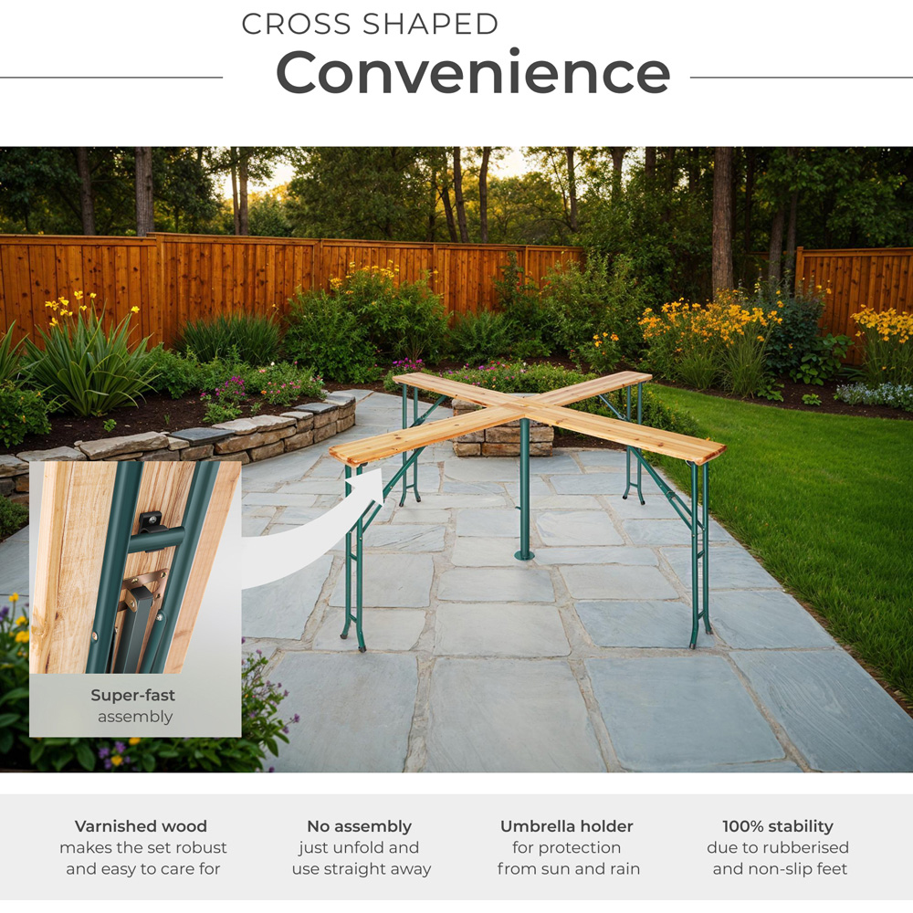 tectake Quattro 20 Seater Folding Table with Parasol Holder Image 4