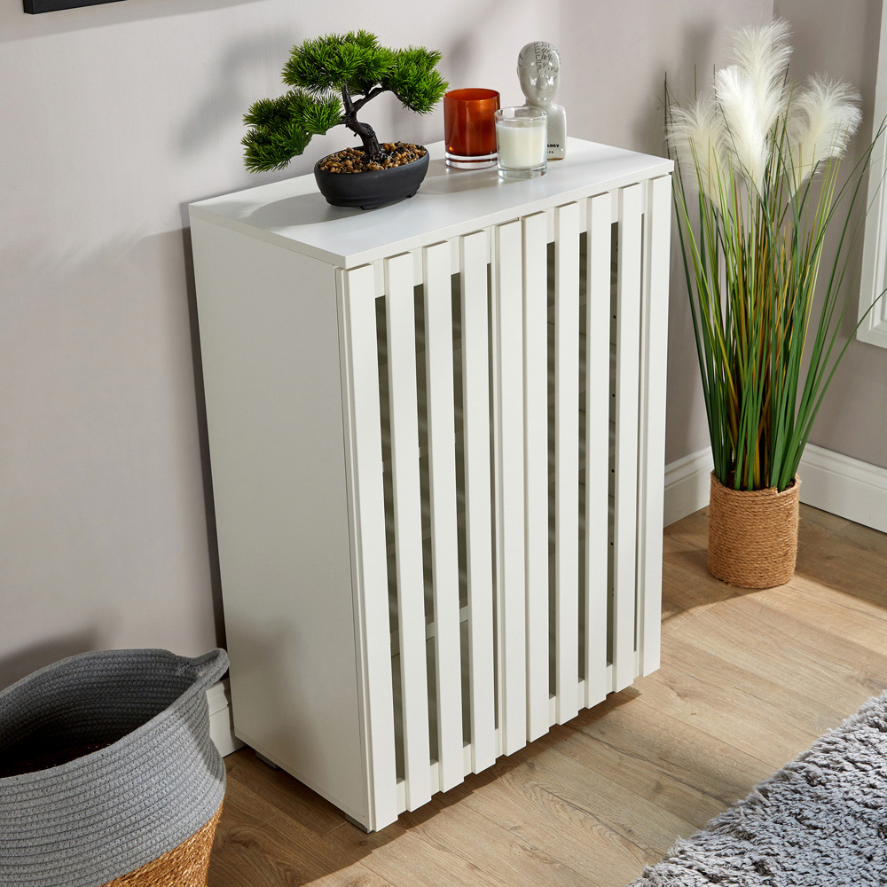 Home Source Halden 2 Door White Shoe Cabinet with Adjustable Shelves Image 5