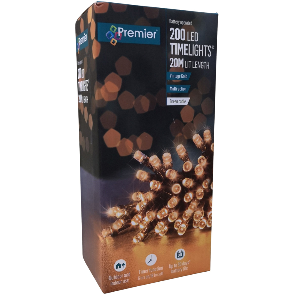 Premier TimeLights 200 Vintage Gold LED Multi-Function Christmas String Light 20m Image 2