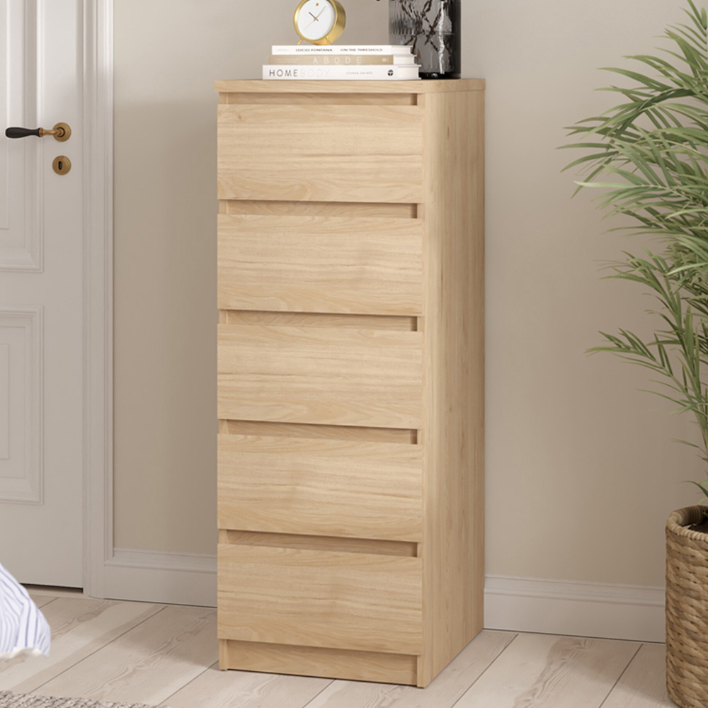 Florence 5 Drawer Jackson Hickory Oak Narrow Chest of Drawers Image 1