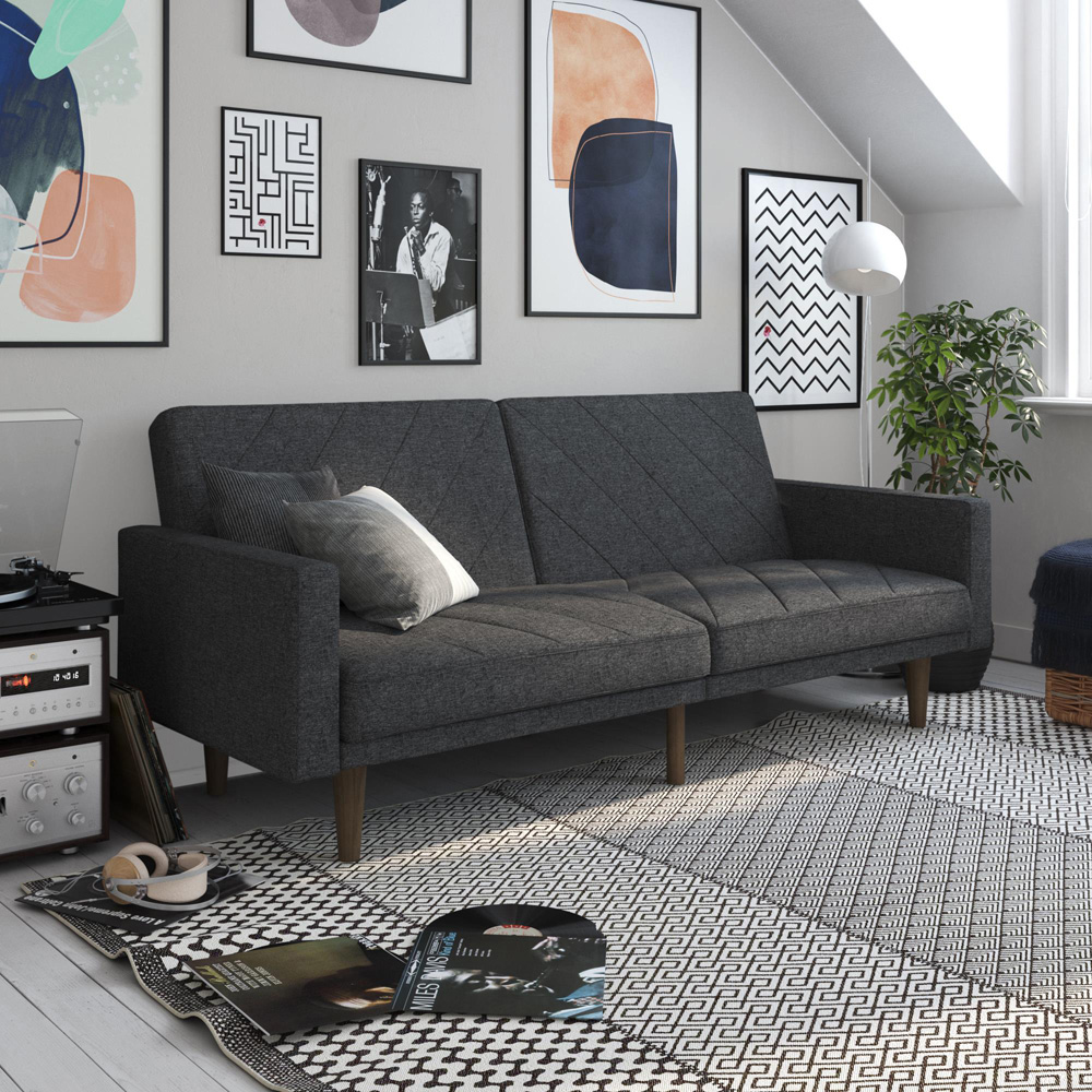 Dorel Paxson 3 Seater Linen Grey Sofa Bed with Wooden Feet | Homebase