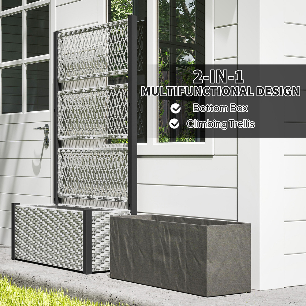 Outsunny Mixed Grey Rattan Raised Garden Planter with Trellis Image 5