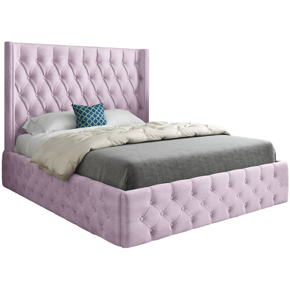 Turin Single Pink Soft Velvet Upholstered Bed Frame with Straight Winged Headboard Image 2