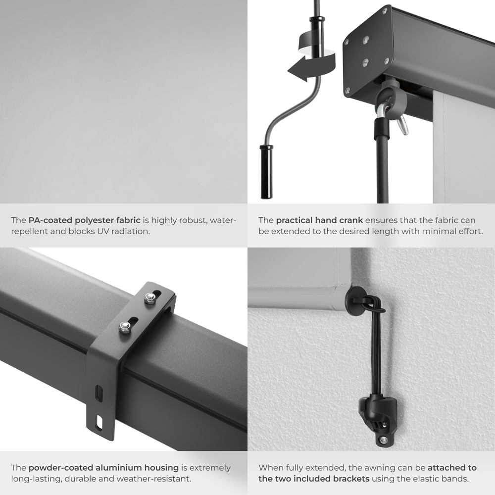 tectake Eloise Light Grey Vertical Awning with 2 Wall Brackets 1.6 x 2.5m Image 5