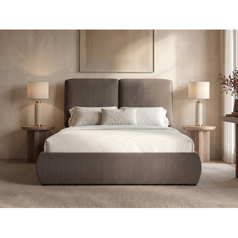 SOLACE+CO Lydia Brown Double Cord Ottoman Bed with Plush Padded Headboard Image 5