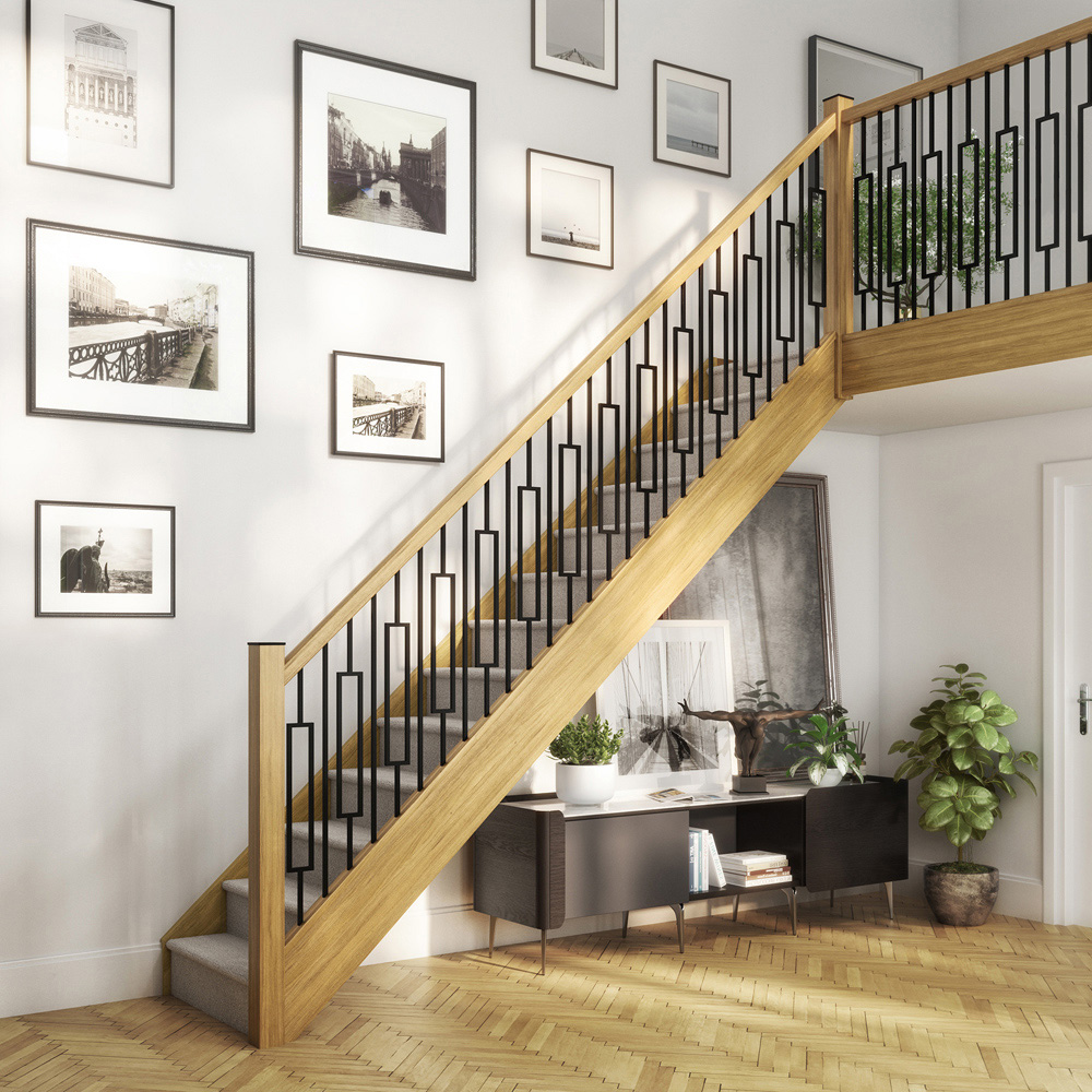 Blueprint Joinery Cambridge Oak Grooved Black Metal Handrail and Base Rail Set 2.4m Image 2