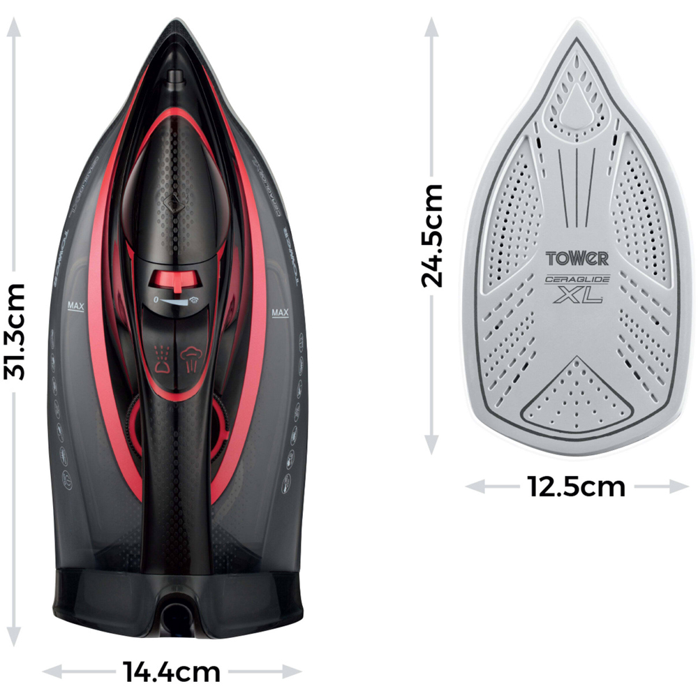 Tower Red and Black Steam Iron with Extra Large Sole Plate 3100W Image 8