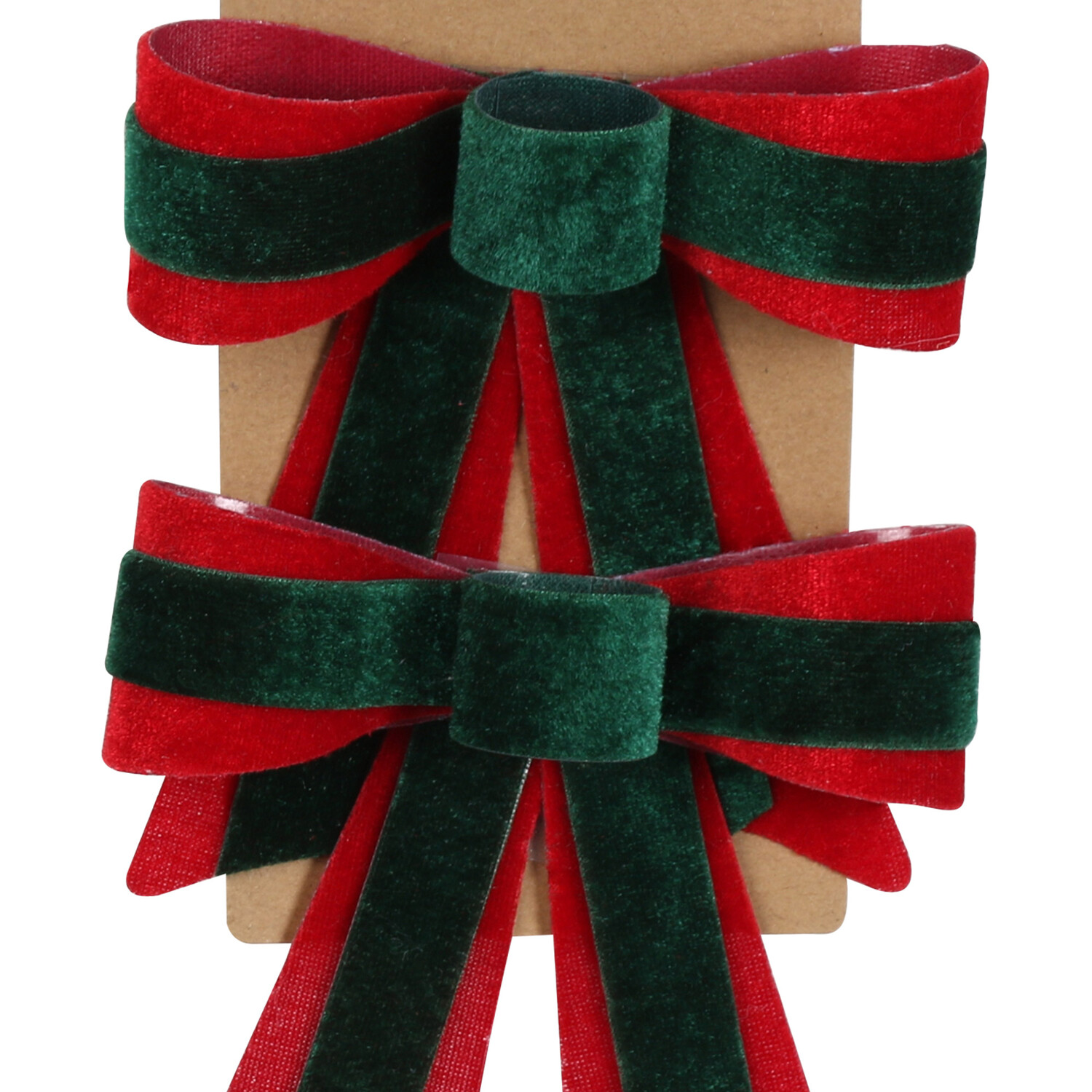Set of 2 Red and Green Velvet Bows Image 2