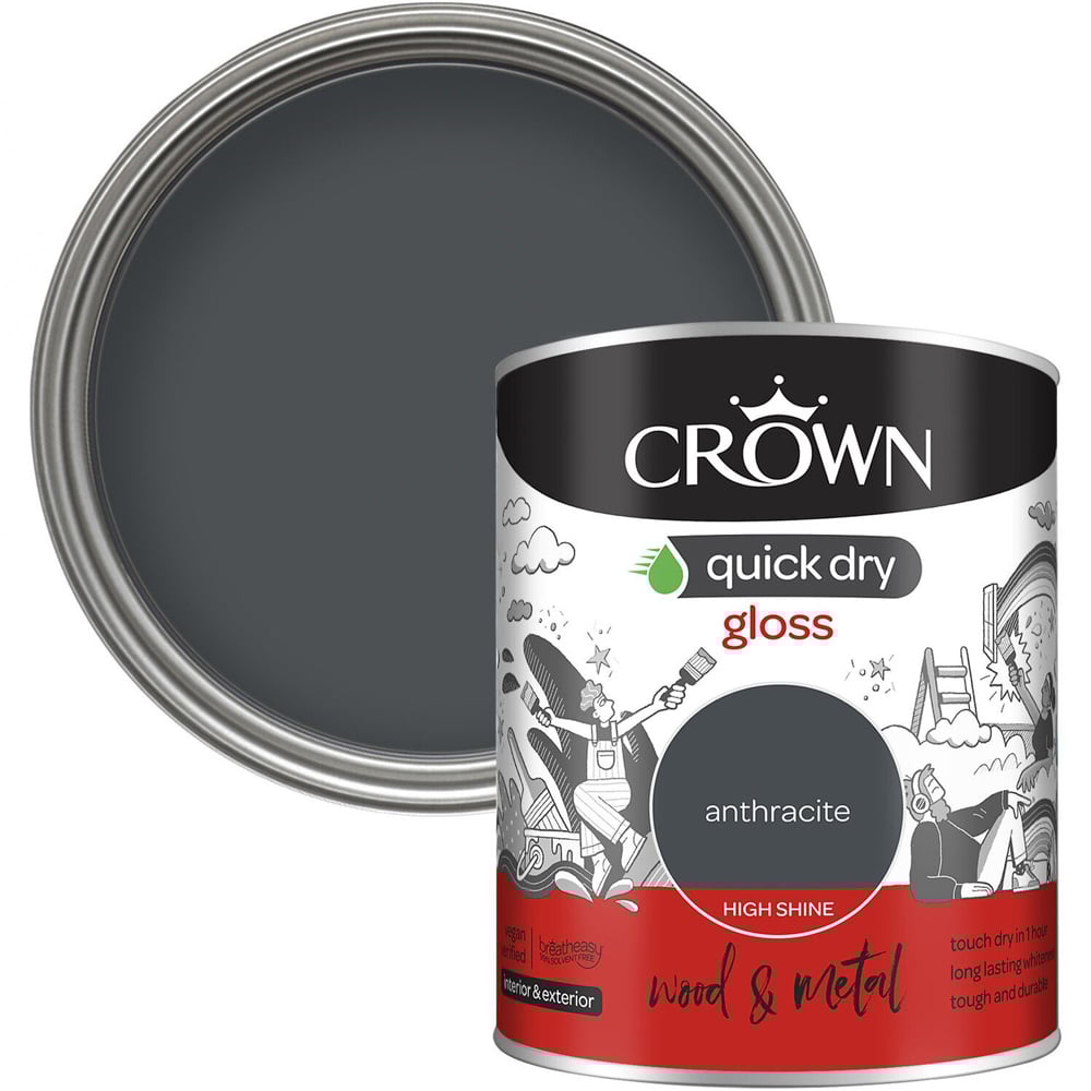 Crown Quick Dry Anthracite Gloss Wood and Metal Paint 750ml Image 1