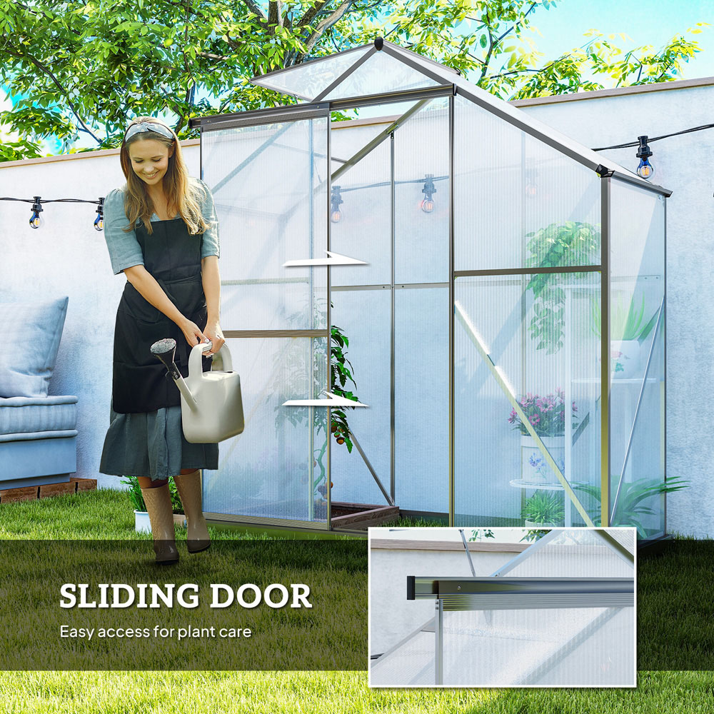 Outsunny 6 x 2.5ft Dark Grey Aluminium Polycarbonate Greenhouse Image 5