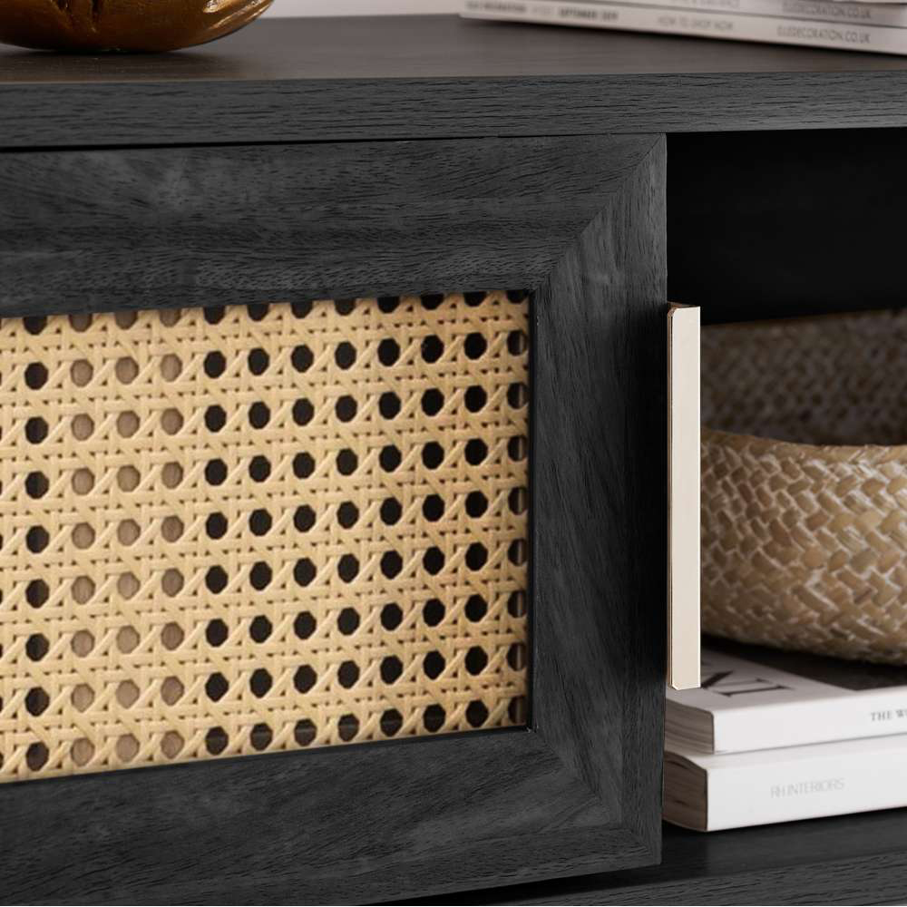 Birlea Noah 2 Door Single Shelf Black Rattan Console Table Image 5