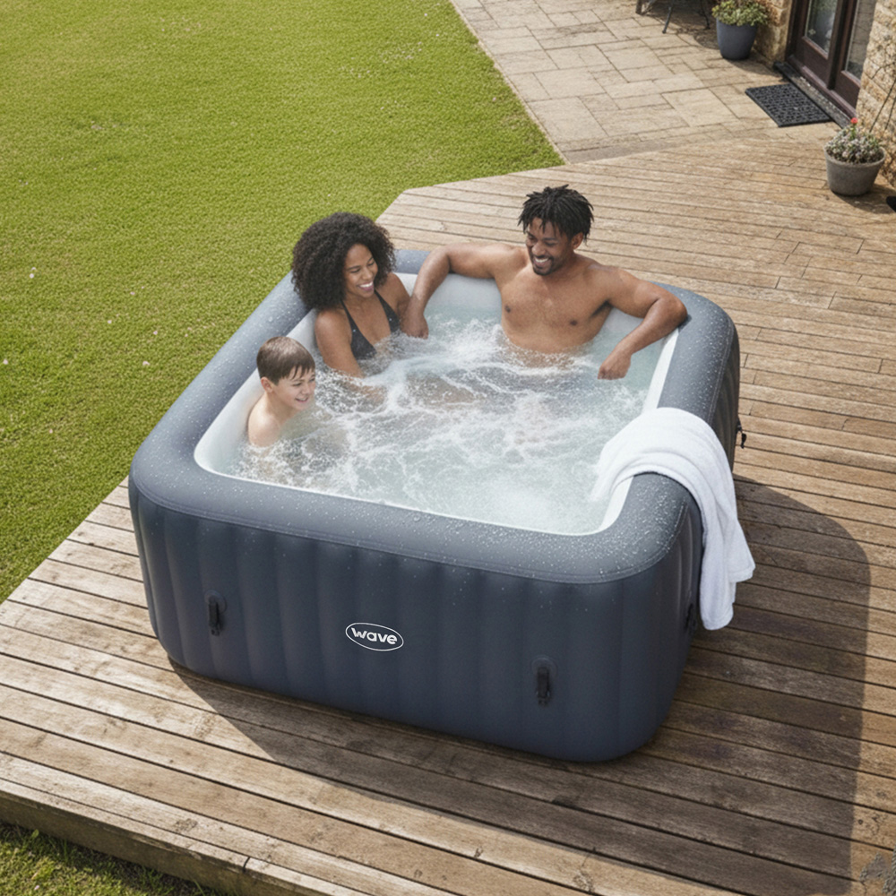 Wave Spas Pacific 4 Person Slate Rattan Square Inflatable Hot Tub with EnergySave Bundle Image 4