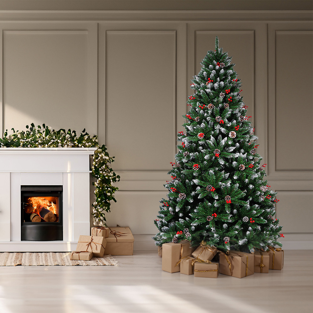 wilko Snow Flocked Artificial Christmas Tree with Pine Cones 7ft Image 2