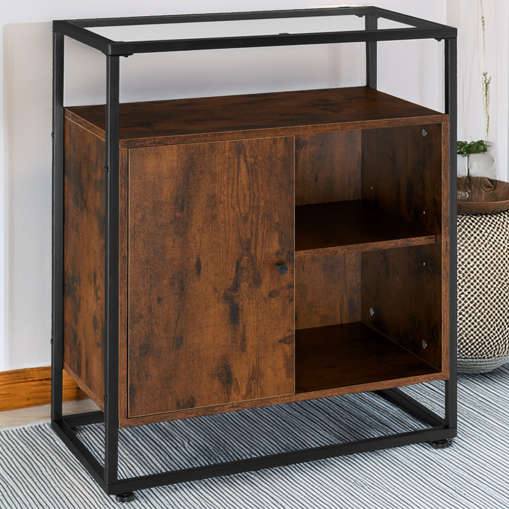 tectake Dark Wood Glass Tabletop Coventry Sideboard Image 1