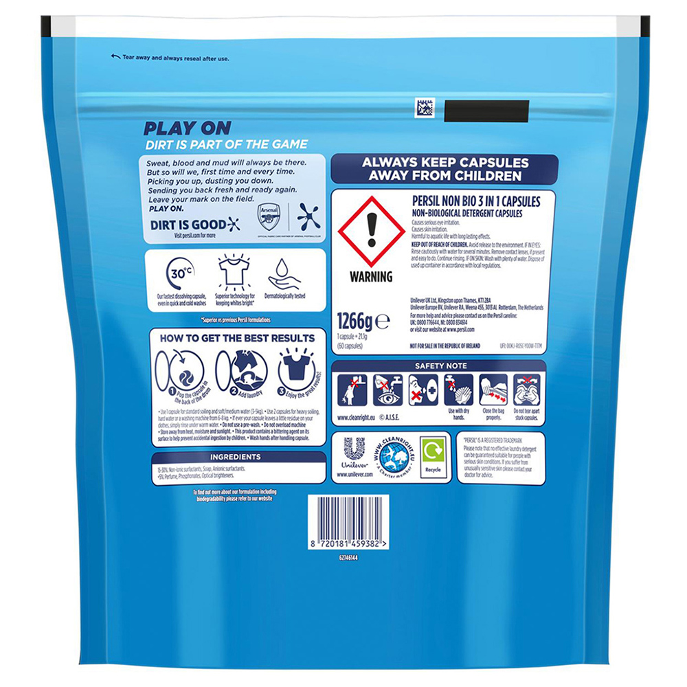 Persil Non Bio Capsules XXL 36 Washes 1.266kg 3 Pack Image 3