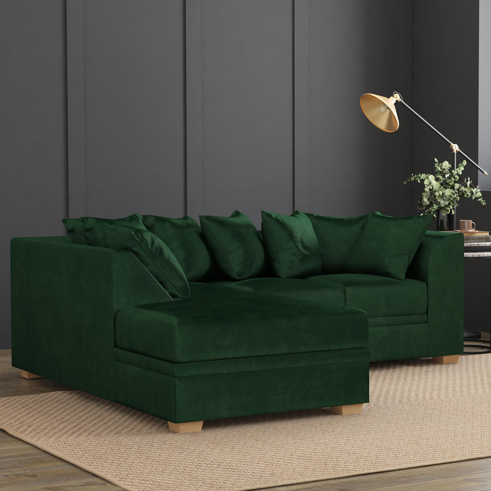 Modo 3 Seater Forest Green Plush Velvet Left Hand Scatter Back L-Shape Corner Sofa Image 6