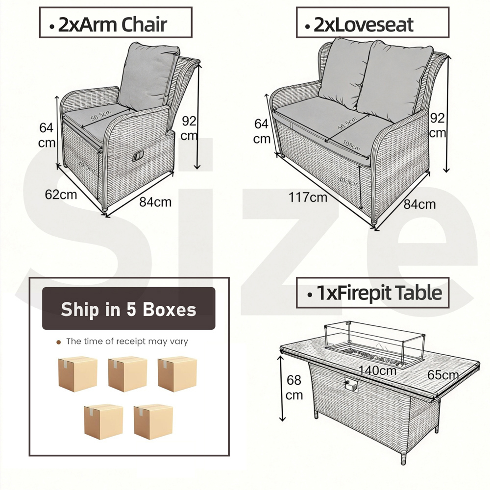 Furniture One 6 Seater Rattan Garden Furniture with Fire Pit Table Image 8