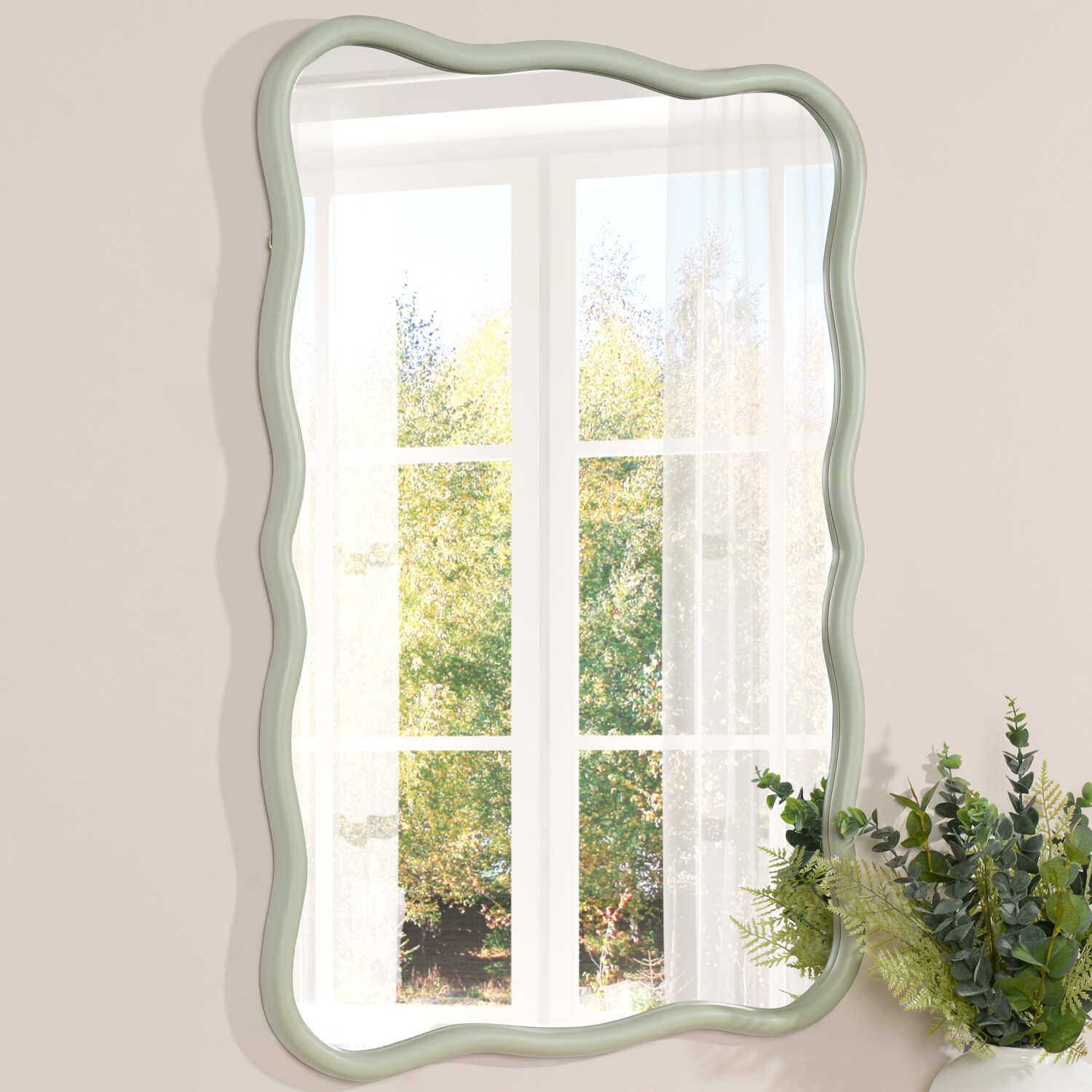 Muted Green Wave Mirror Green Image 2