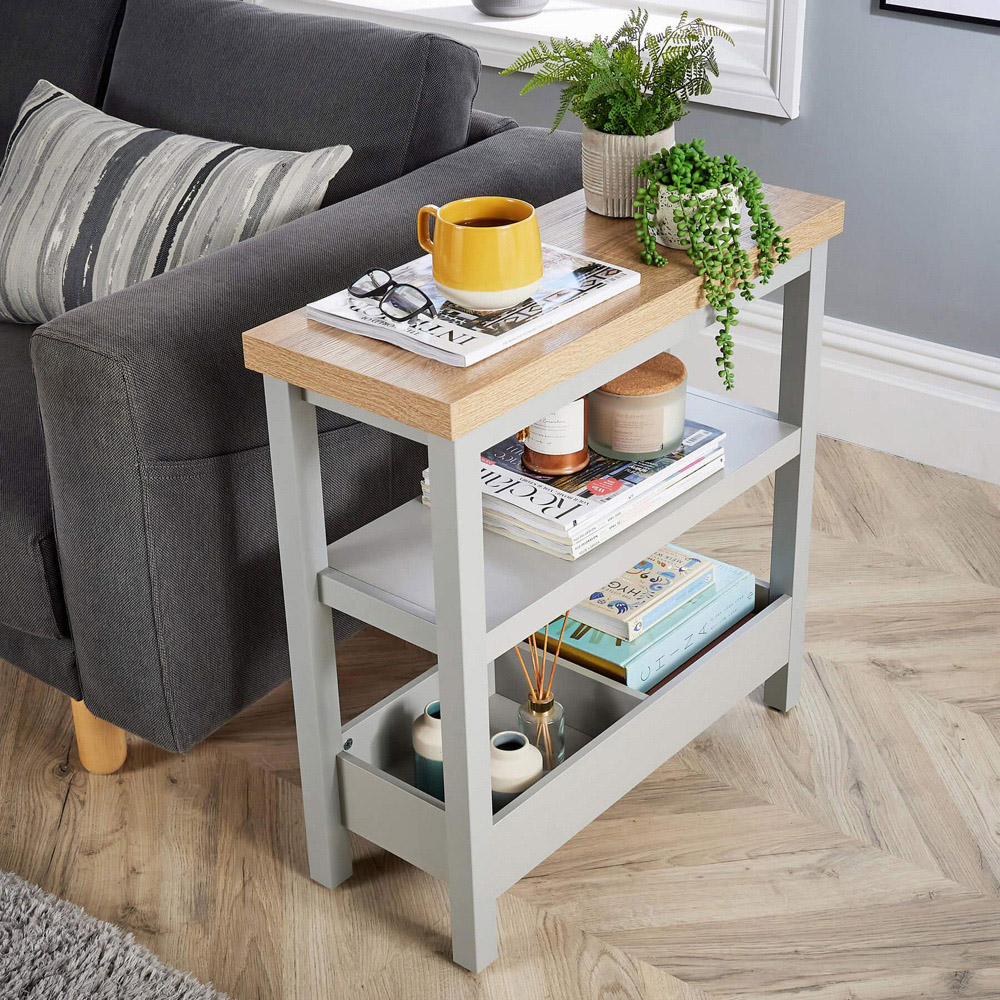 Home Source Avon 3 Shelf Grey Slim Side Table Image 5