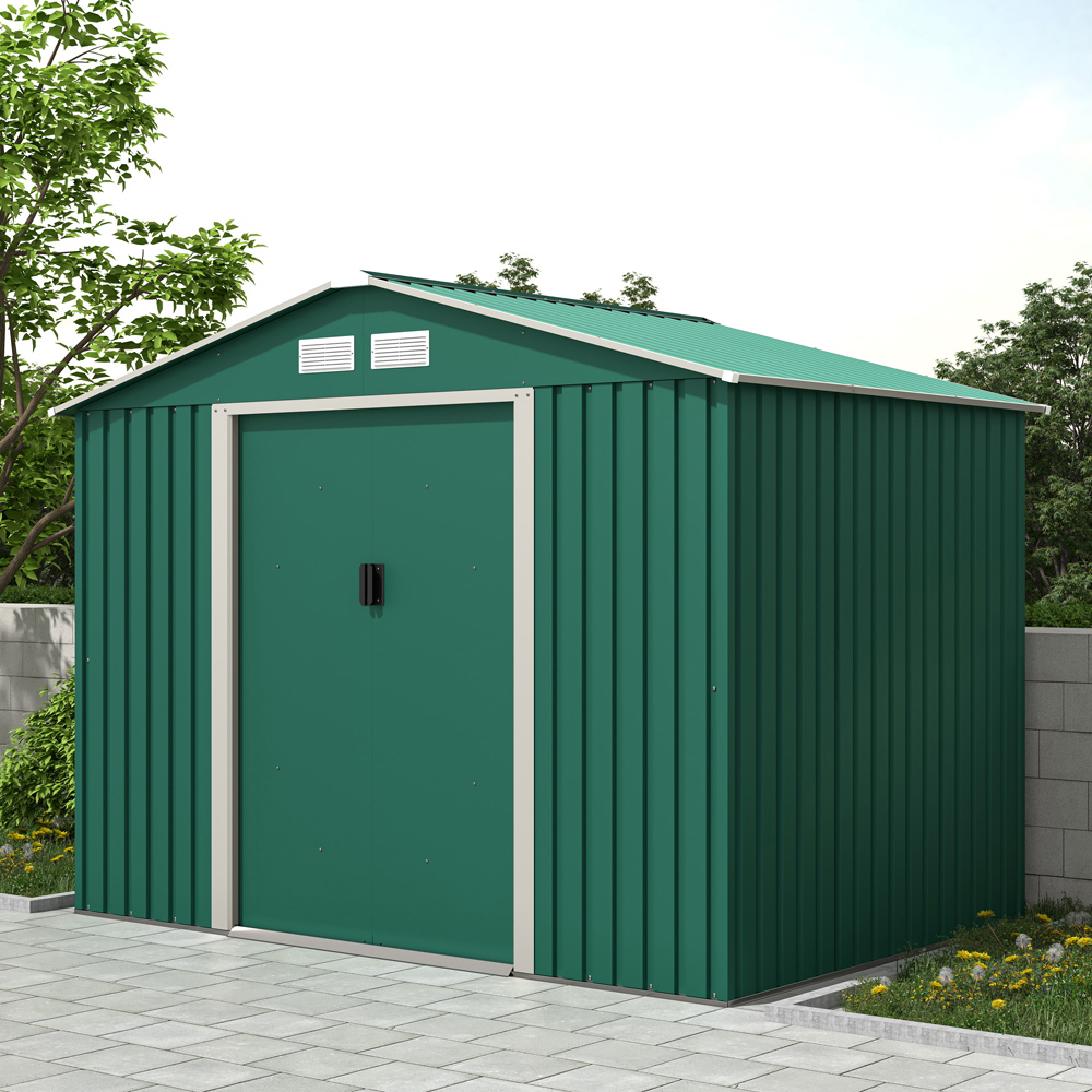 Charles Bentley 8 x 6ft Green Apex Metal Garden Shed with Floor Frame Image 2