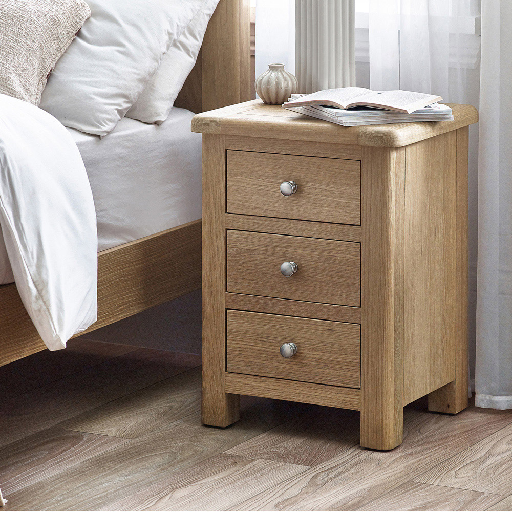 Julian Bowen Memphis 3 Drawer Limed Oak Bedside Table Image 8