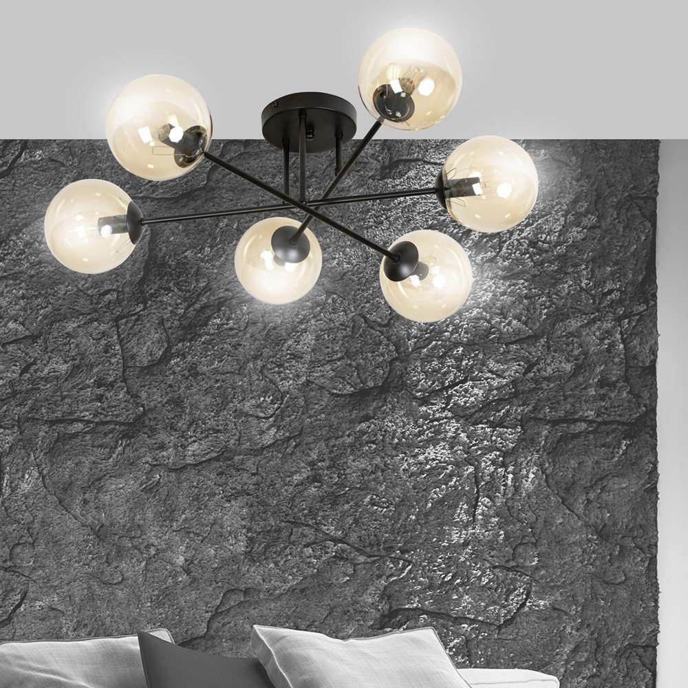 Emibig Brendi 6 Light Amber Shade Black E14 Ceiling Light Image 5