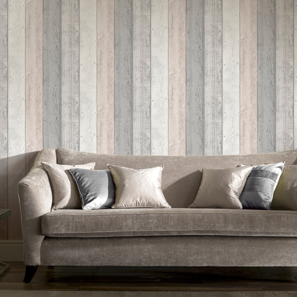 Arthouse Painted Wood Pink and Grey Wallpaper Image 7