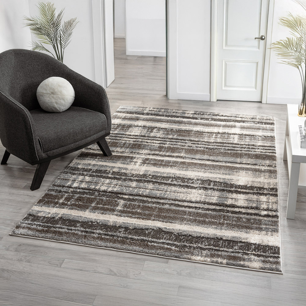 Desire Rugs Eleanor Grey Striped Embossed Rug 120 x 170cm Image 2