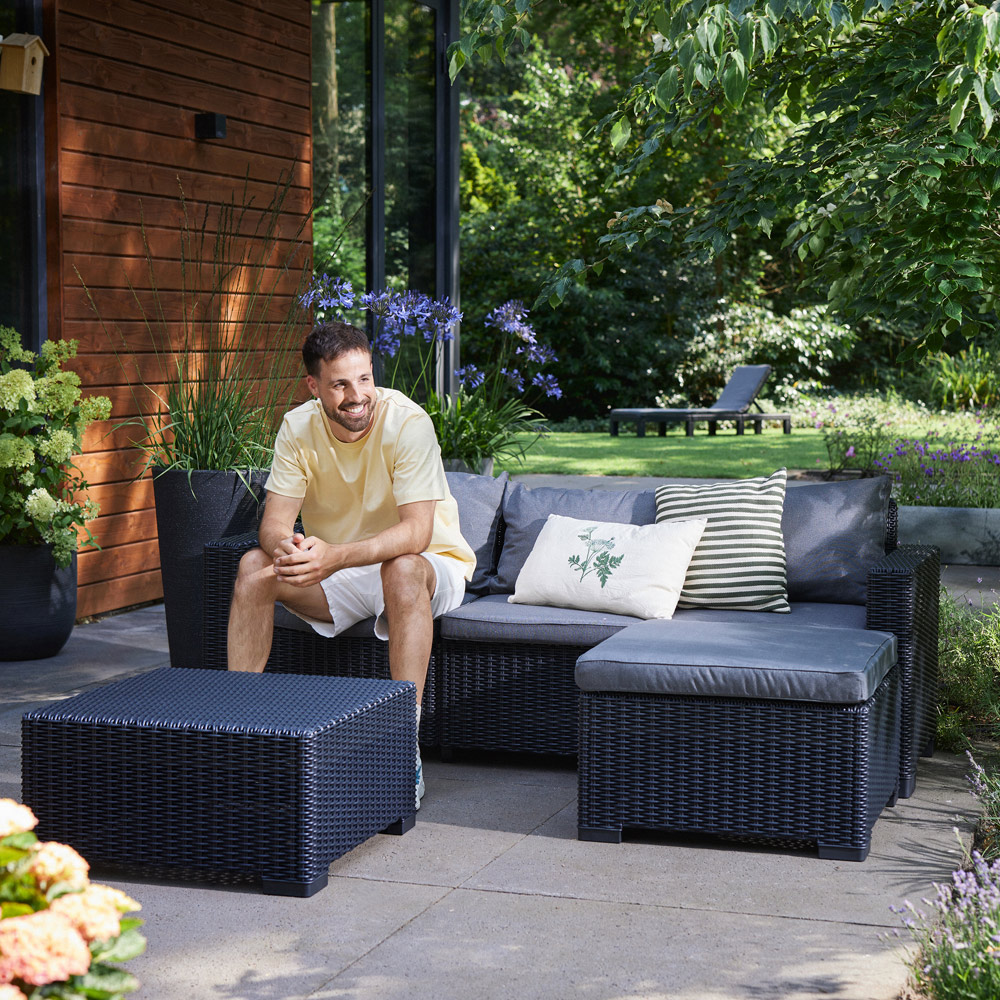 Keter California 4 Seater Grey and Black Chaise Longue Set Image 3