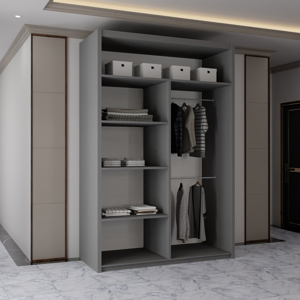 Sliding Wardrobes 4U 2 Sliding Door Grey Modern Mirrored Wardrobe 120cm Image 4