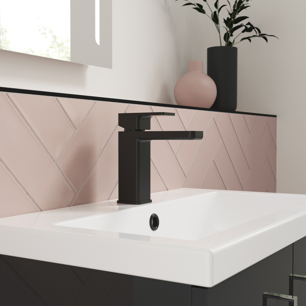 nuie Windon Matt Black Mono Basin Mixer with Push Button Waste Image 2