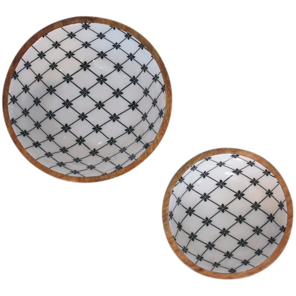 Artisan Furniture Lacquered Flower Solid Mango Wood Bowl 2 Pack Image 7