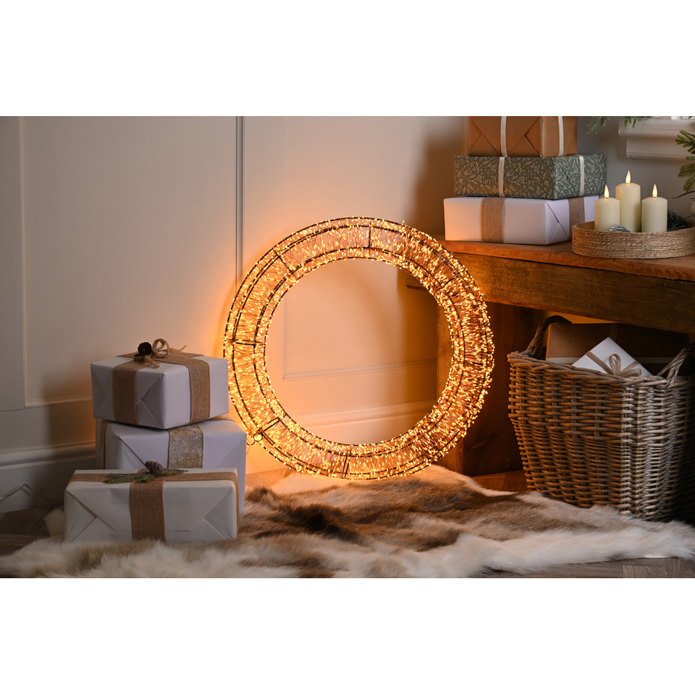 Festive Antique Gold LED Black Christmas Wreath 58cm Image 2