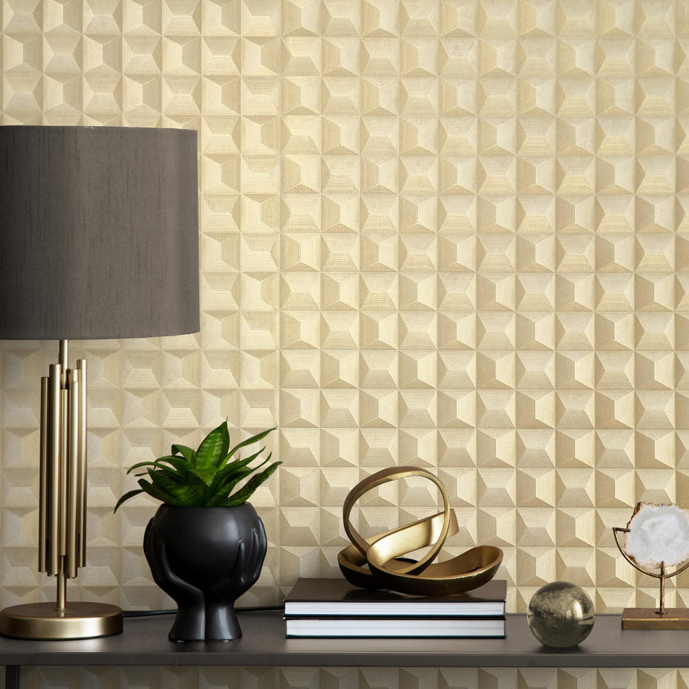 Vymura Romero 3D Square Effect Geo Gold Vinyl Wallpaper Image 4