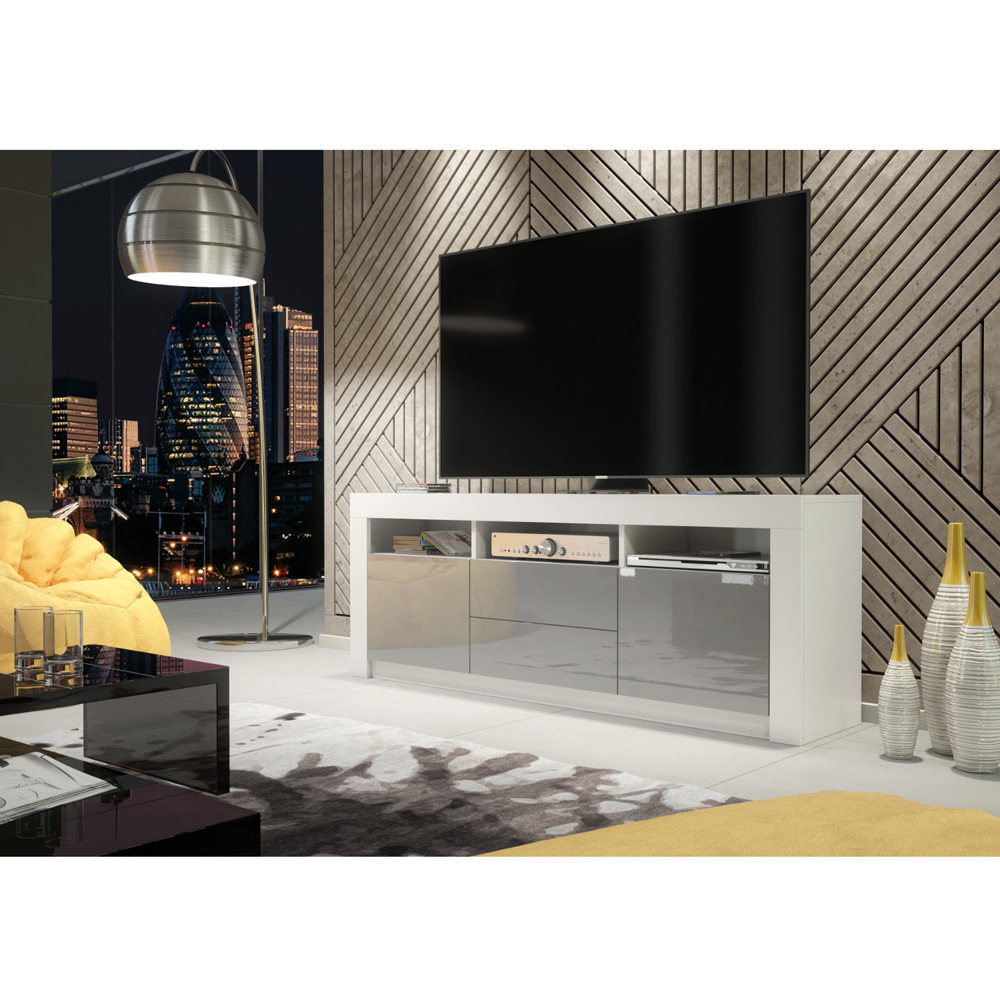 Creative Furniture Shine White and Grey Gloss 2 Door 2 Drawer 3 Shelf TV Unit Image 7