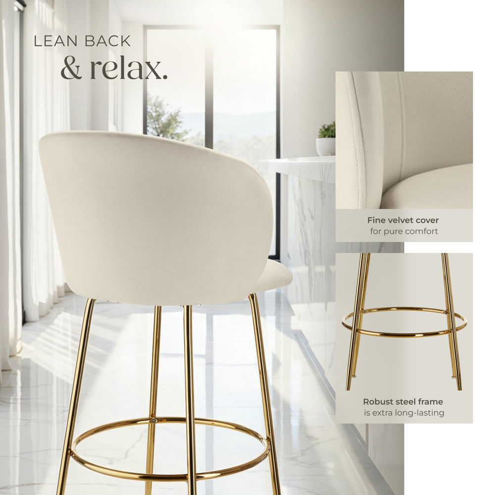 tectake Luana Cream and Gold Velvet Look Padded Bar Stool Set of 6 Image 4