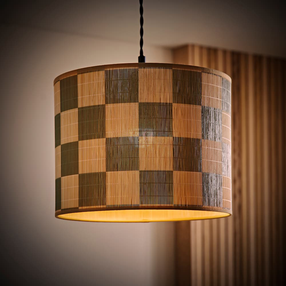 ValueLights Lori Green Checkerboard Bamboo Ceiling Drum Lamp Shade Image 2