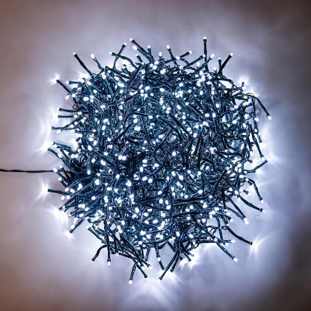 The Christmas Centre 720 White LED Multifunction Green Cable Cluster Light 10.8m Image 1