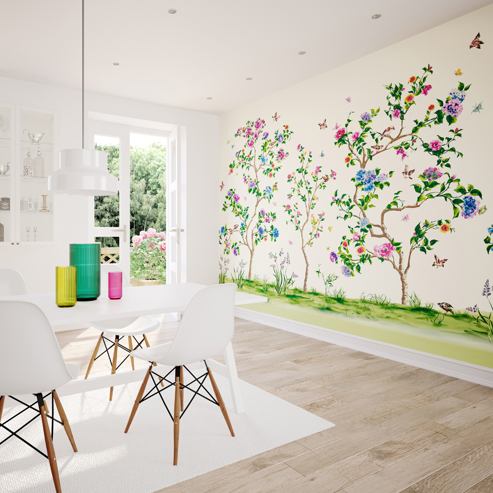 Origin Murals Oriental Flower Tree Cream and Pink Wall Mural Image 3