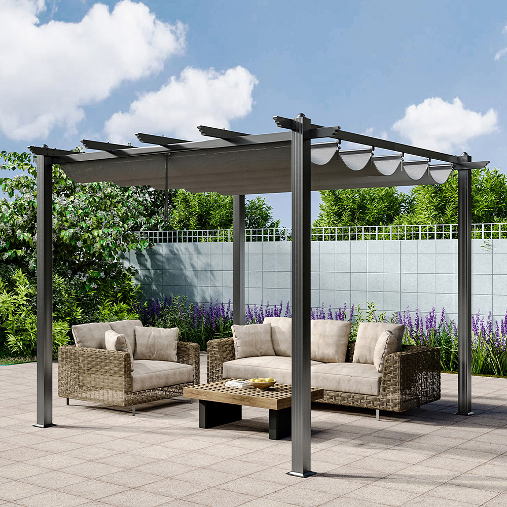 Living and Home Dark Grey Aluminium Pergola with Canopy 3 x 3m Image 7