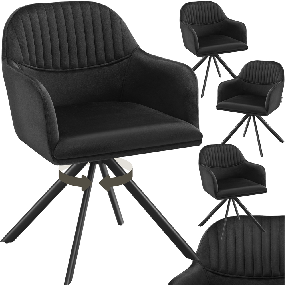 tectake Lona Set of 4 Black Velvet Upholstered Swivel Armchair Image 2