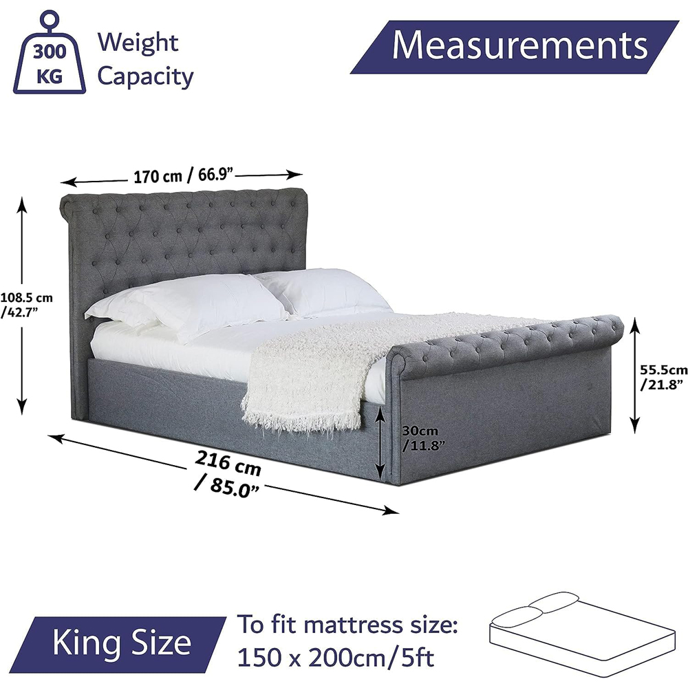 Home Treats King Size Grey Brushed Velvet Ottoman Bed with Mattress Image 9