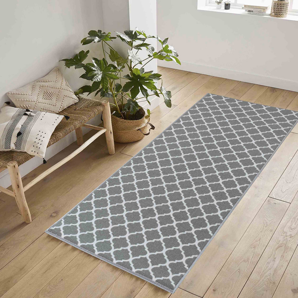 Desire Rugs Havana Grey Trellis Anti Slip Door Mat 220 x 67cm Image 2