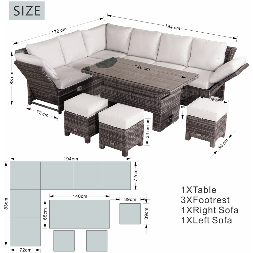 Direct Wicker Brown 8 Seater Rattan Garden Corner Sofa Set with Rising Table and Ottomans Image 9
