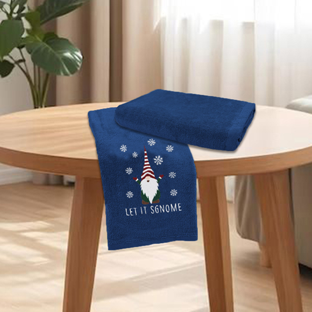 Noel Square Xmas Gonks Navy Hand Towel 2 Pack Image 2